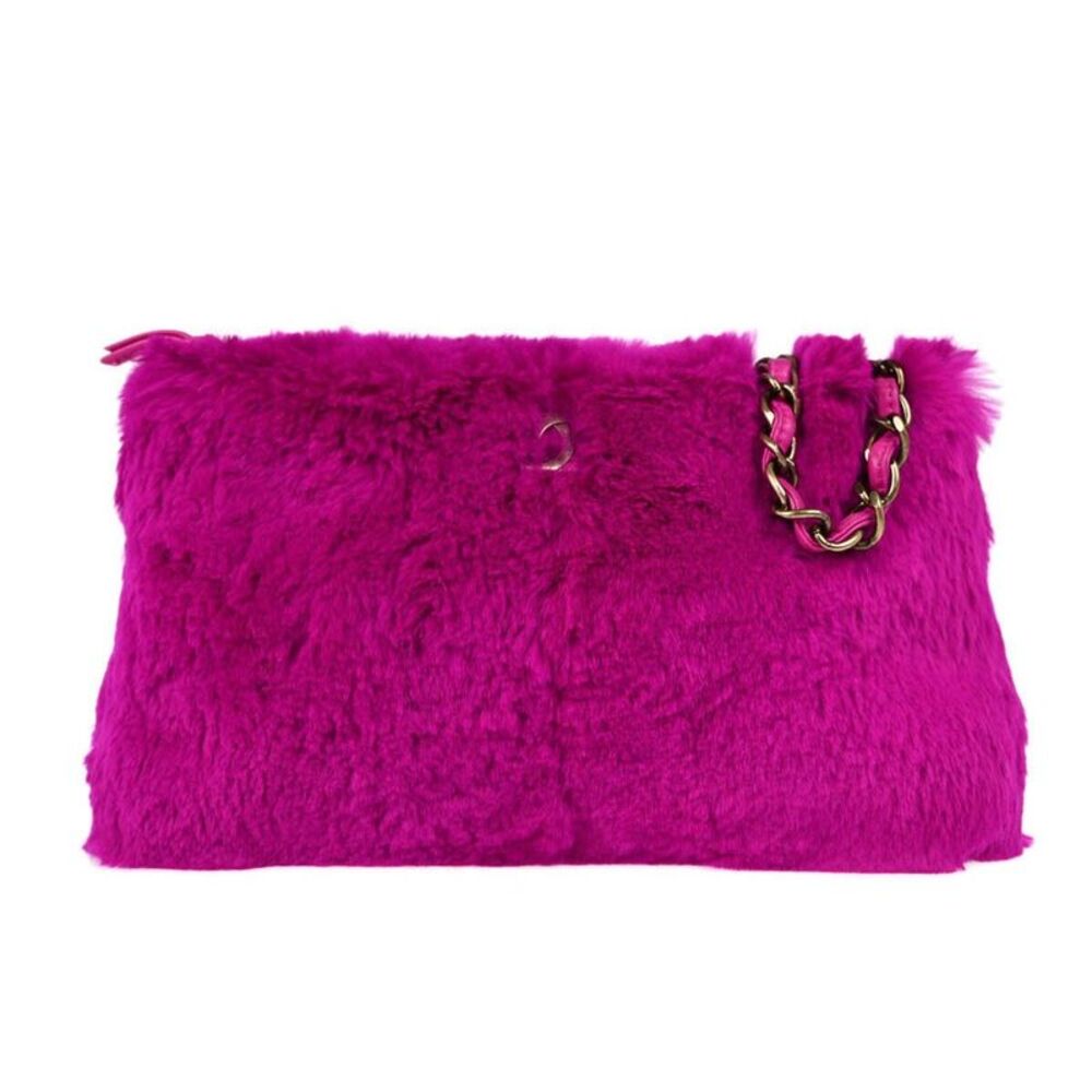 Chanel Vintage Cc Chain Rabbit Fur Purple Fur Shoulder Bag Bag